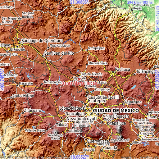 Topographic map of Santa María Ilucan