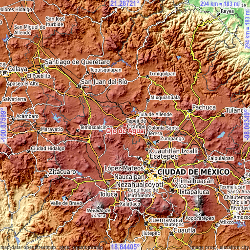 Topographic map of Ojo de Agua