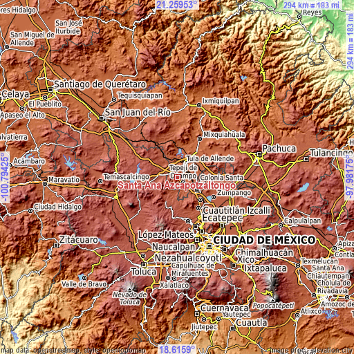 Topographic map of Santa Ana Azcapotzaltongo