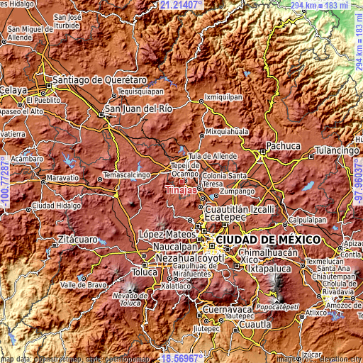 Topographic map of Tinajas