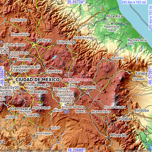 Topographic map of Lázaro Cárdenas