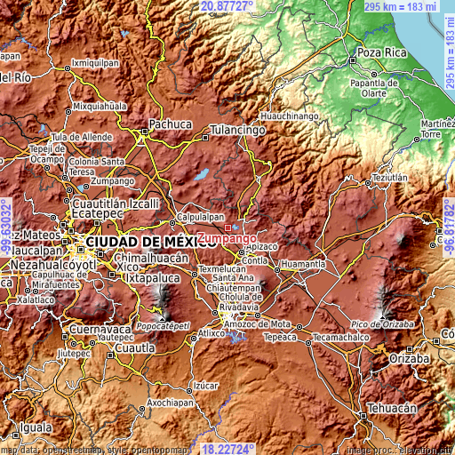 Topographic map of Zumpango