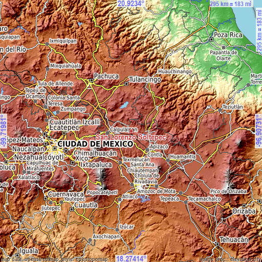 Topographic map of San Lorenzo Sóltepec