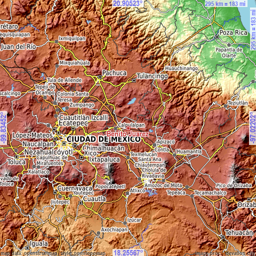 Topographic map of Benito Juárez