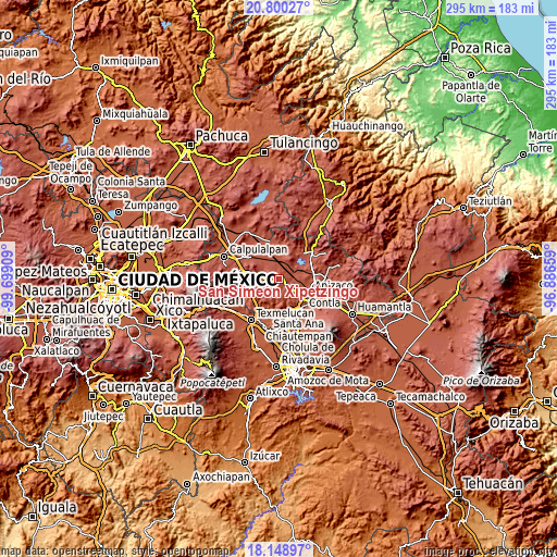 Topographic map of San Simeón Xipetzingo