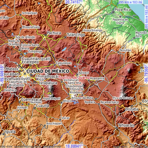 Topographic map of Topilco de Juárez