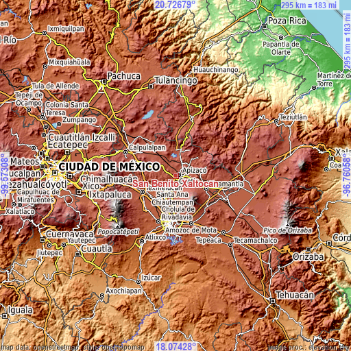 Topographic map of San Benito Xaltocan