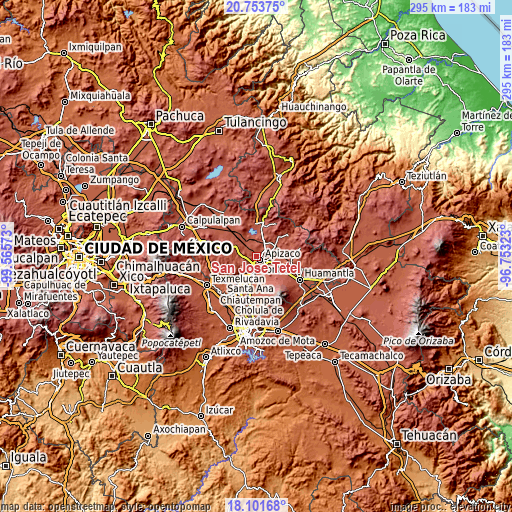 Topographic map of San José Tetel