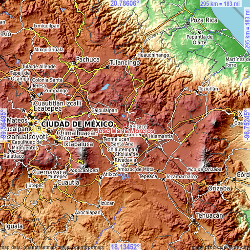 Topographic map of José María Morelos