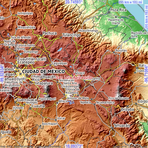 Topographic map of San Luis Apizaquito