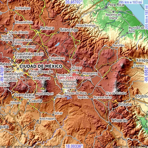 Topographic map of San José Teacalco