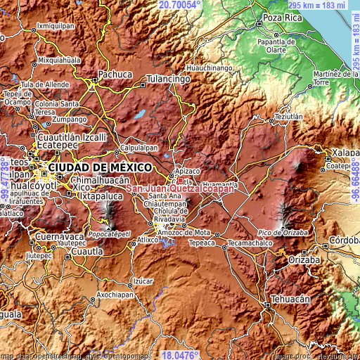 Topographic map of San Juan Quetzalcoapan