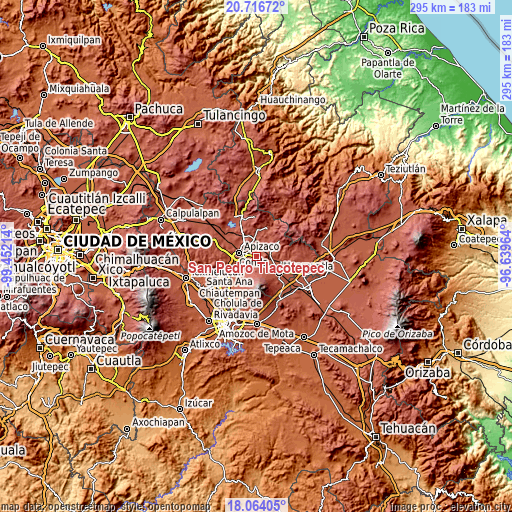 Topographic map of San Pedro Tlacotepec