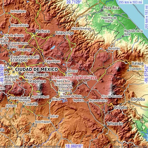 Topographic map of El Carmen Xalpatlahuaya