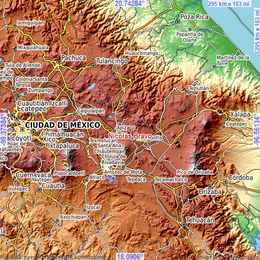 Topographic map of Nicolás Bravo