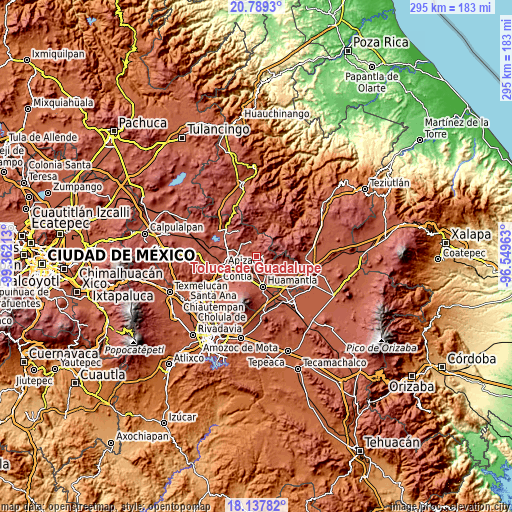 Topographic map of Toluca de Guadalupe