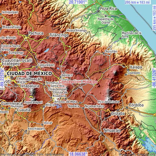 Topographic map of Concepción Hidalgo