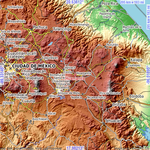 Topographic map of Huamantla
