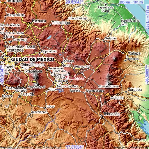 Topographic map of Zitlaltépec