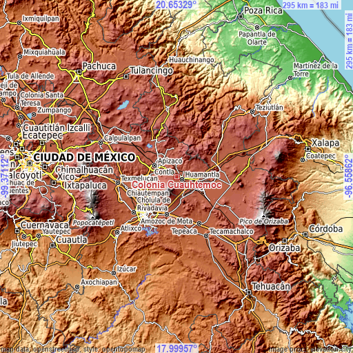 Topographic map of Colonia Cuauhtémoc