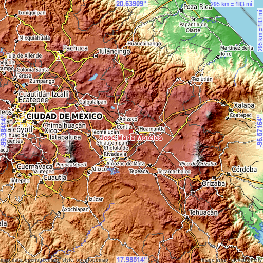 Topographic map of José María Morelos