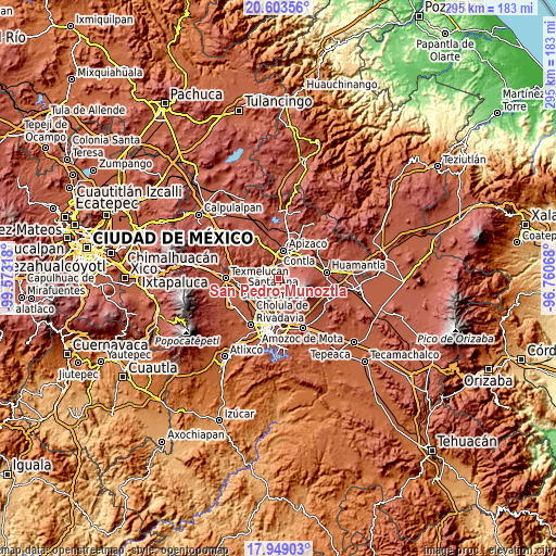 Topographic map of San Pedro Muñoztla