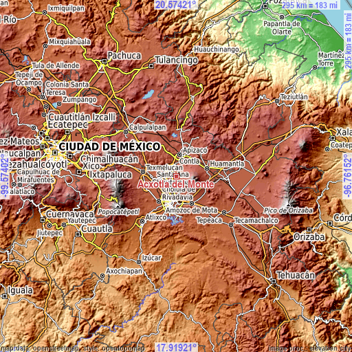 Topographic map of Acxotla del Monte