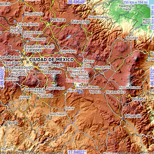 Topographic map of Xicohtzinco