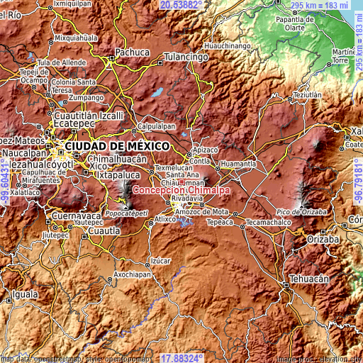 Topographic map of Concepción Chimalpa