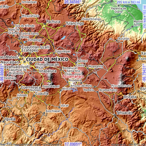 Topographic map of Acuamanala