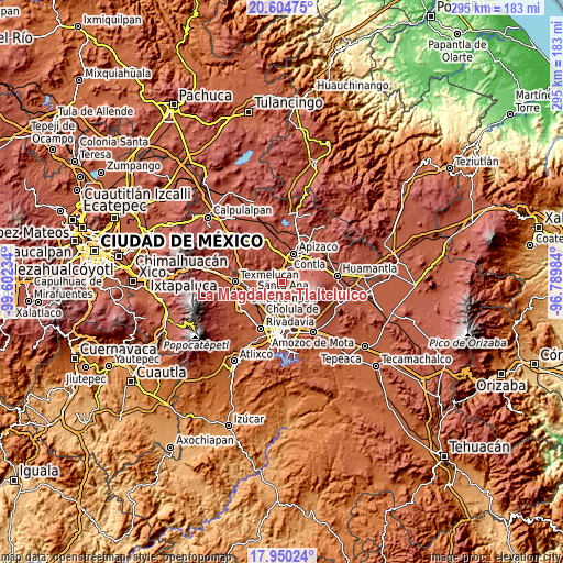 Topographic map of La Magdalena Tlaltelulco