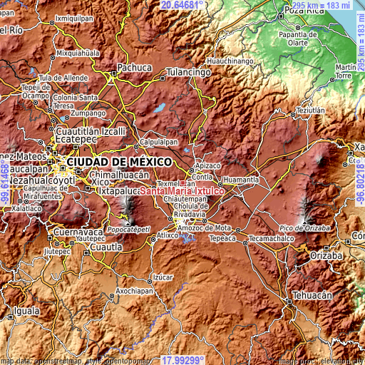 Topographic map of Santa María Ixtulco