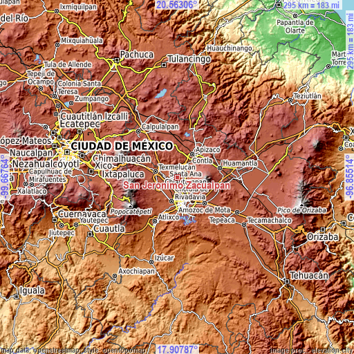 Topographic map of San Jerónimo Zacualpan