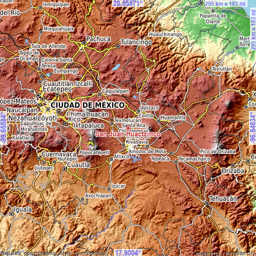 Topographic map of San Juan Huactzinco