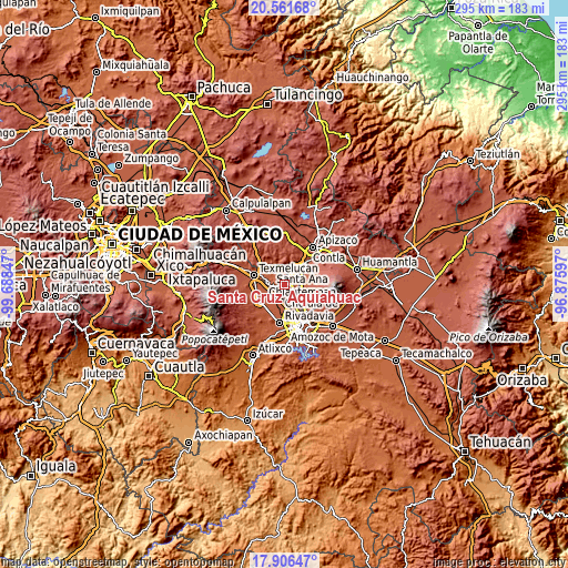 Topographic map of Santa Cruz Aquiahuac