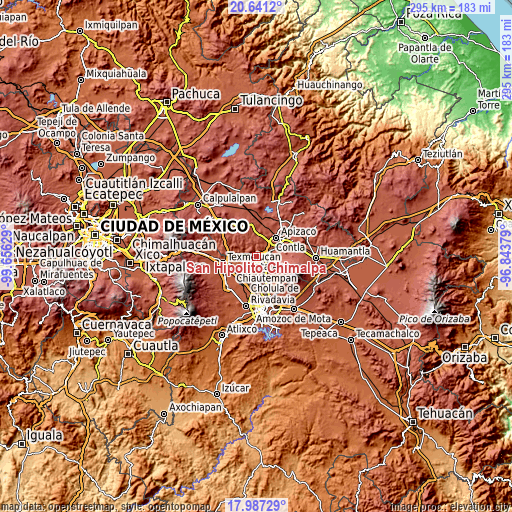 Topographic map of San Hipólito Chimalpa