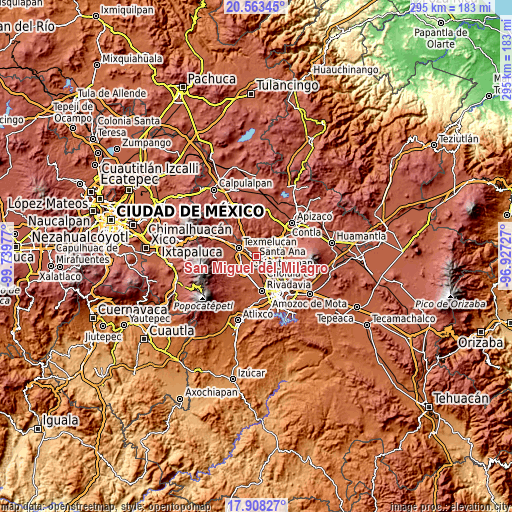 Topographic map of San Miguel del Milagro