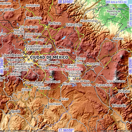 Topographic map of Santa Ana Nopalucan