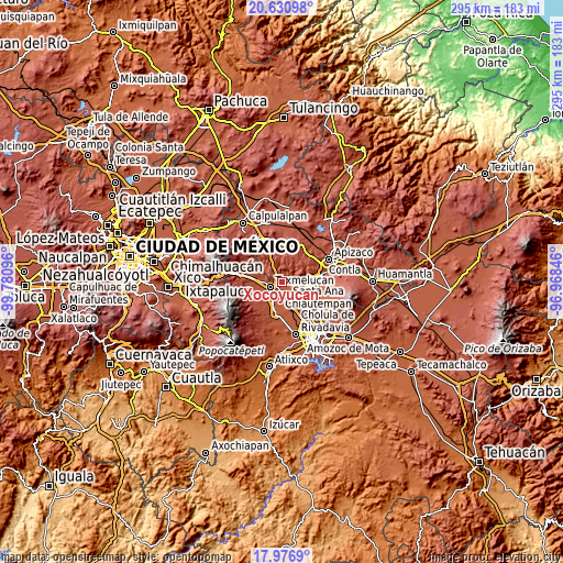 Topographic map of Xocoyucan