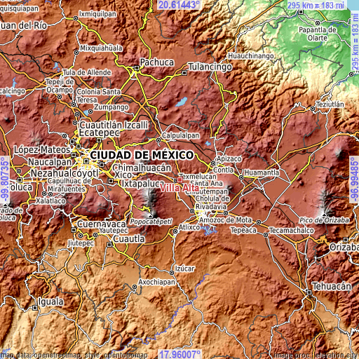 Topographic map of Villa Alta