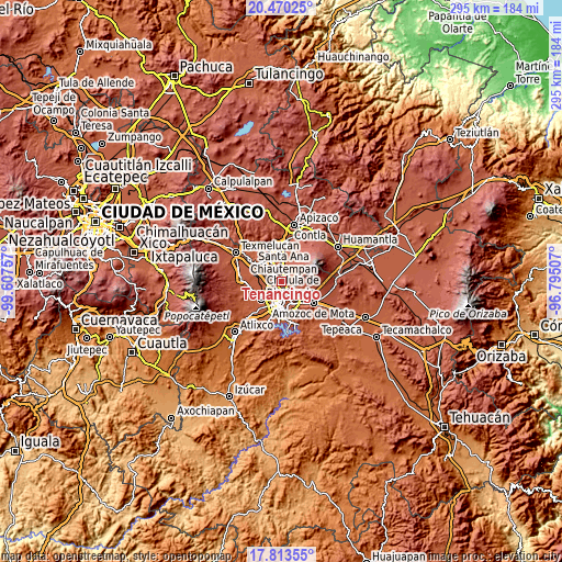 Topographic map of Tenancingo