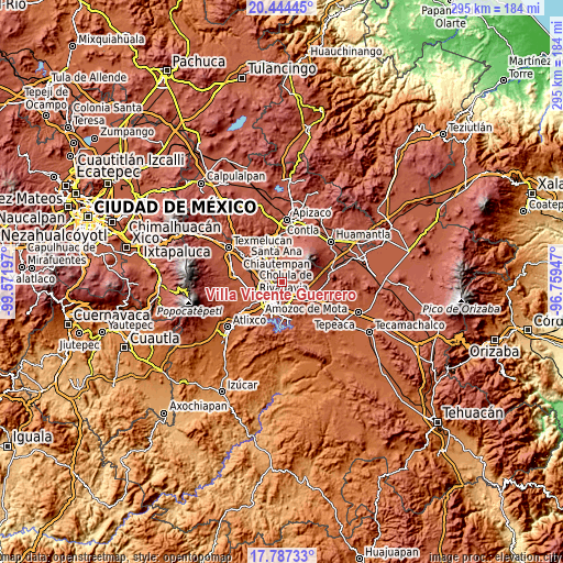 Topographic map of Villa Vicente Guerrero