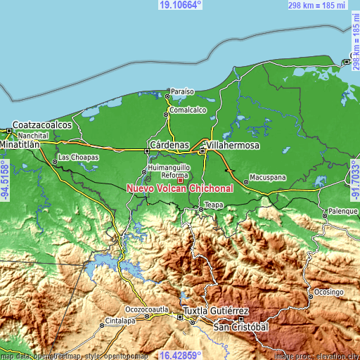 Topographic map of Nuevo Volcán Chichonal
