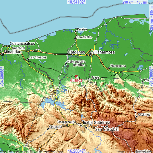 Topographic map of Juárez