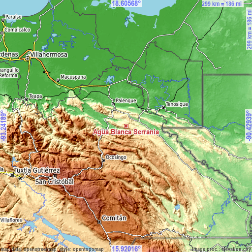 Topographic map of Agua Blanca Serranía