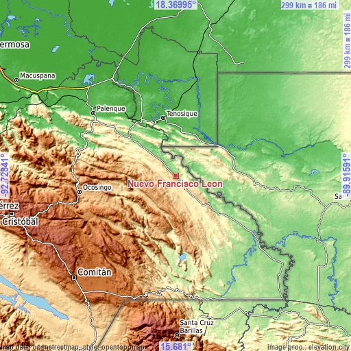 Topographic map of Nuevo Francisco León