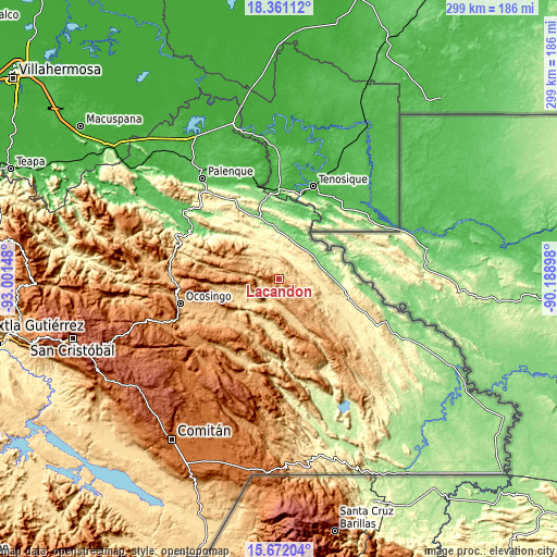 Topographic map of Lacandón