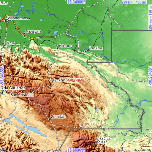 Topographic map of Zaragoza