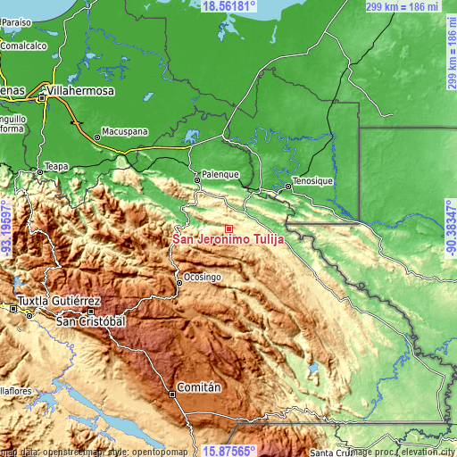 Topographic map of San Jerónimo Tulijá