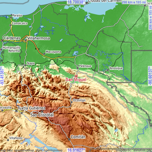 Topographic map of San Miguel